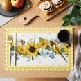 thumbnail image 2 of Placemats Set of 8, Sunflower Woven Placemat, Linen Place Mats for Kitchen/Dining Tables, Yellow Flowers Yellow Plaid Farmhouse Washable Table Mats for Party, 2 of 8