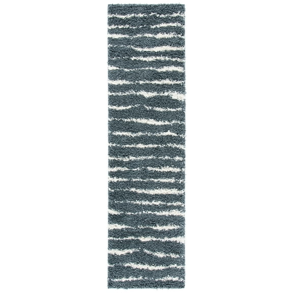 SAFAVIEH Venus Sophie Striped Shag Runner, 2'2" x 6', Dark Grey/Ivory