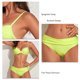 thumbnail image 5 of Traje de baño para mujer, traje de baño de dos piezas con tirantes finos, Color puro, fruncido, transpirable, con aros, acolchado, Bikini, amarillo fluorescente S, 5 of 6