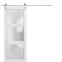 Sliding Barn Door with Hardware | Lucia 2552 White Silk with Frosted Glass | 6.6FT Rail Hangers Sturdy Set | Lite Wooden Solid Panel Interior Doors