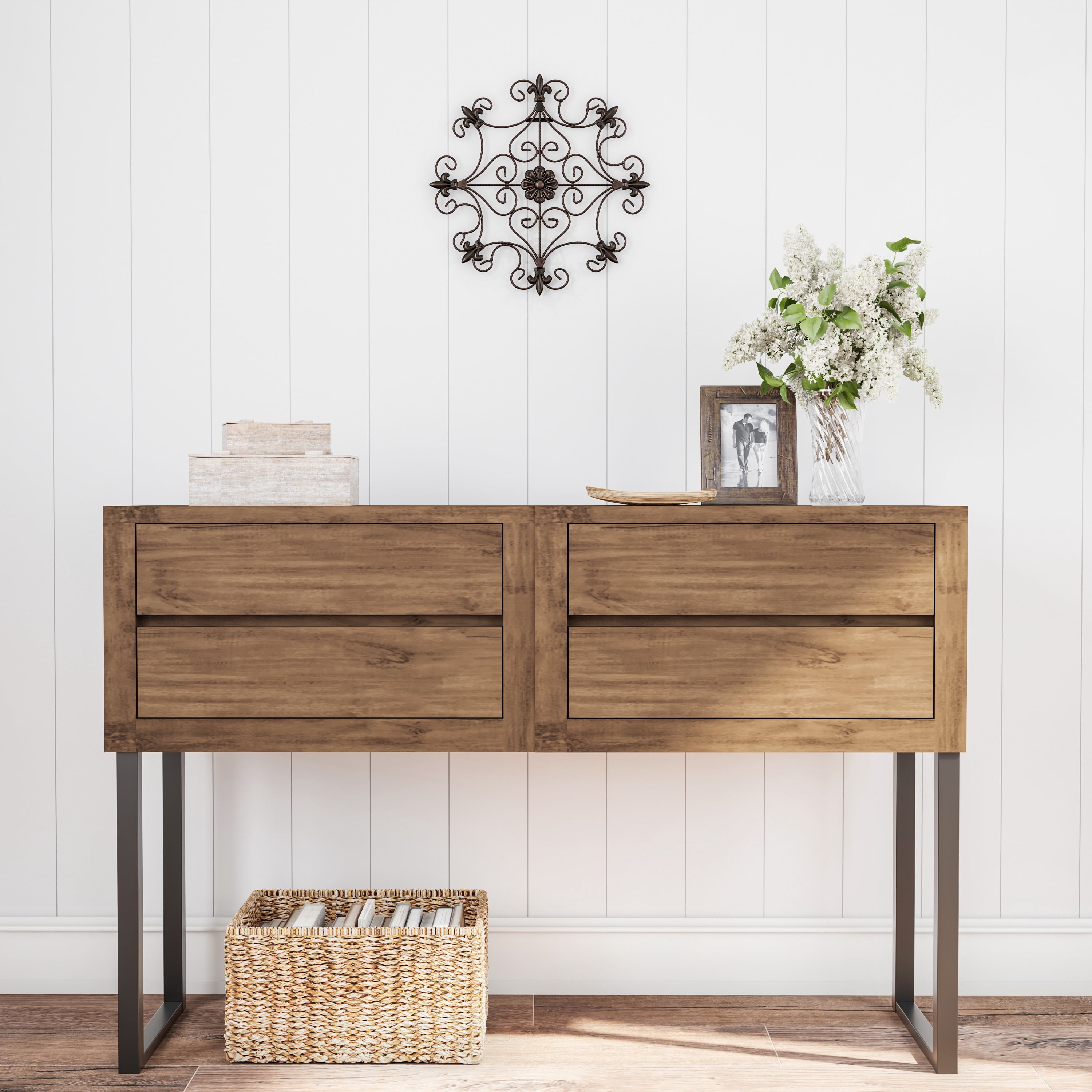 Medallion Metal Wall Art- 14.25 Inch Square Open Edge Metal Home Decor, Hand Crafted with Distressed Finish- Mounting Screws Included by Lavish Home