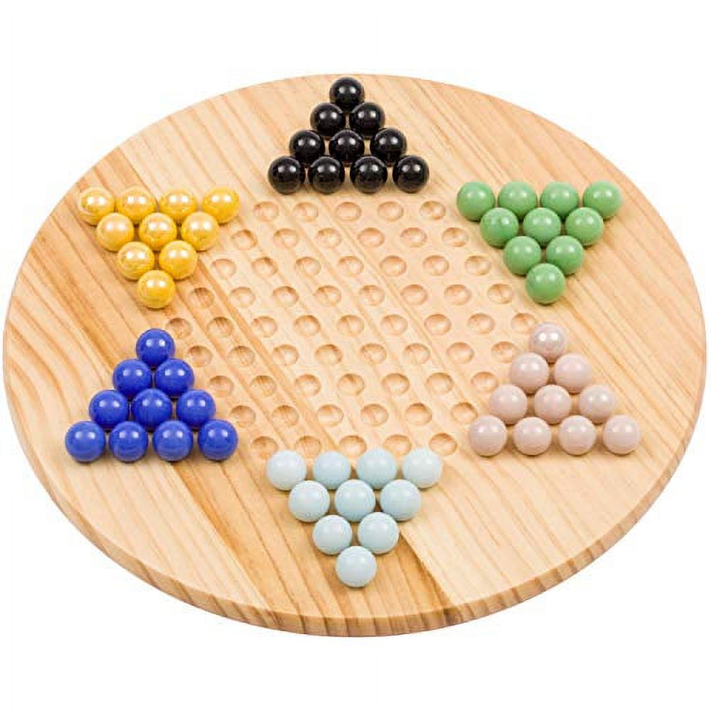 Regal Games Chinese Checkers Game Set with Natural Wood Board Game and 60 Glass Marbles, 11.5 inches