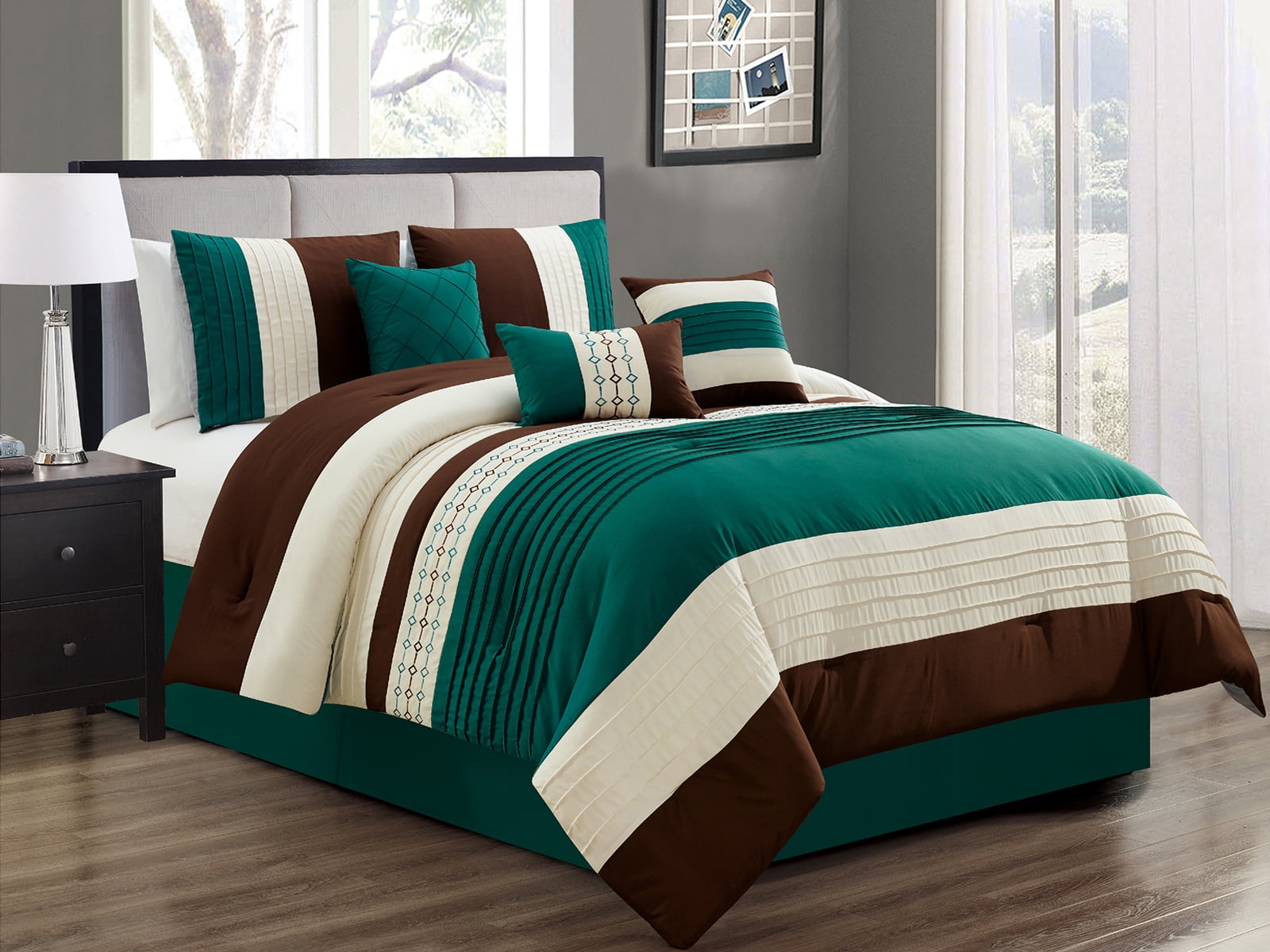 11Pc Yuma Diamond Stripe Southwest Embroidery Pleated Comforter