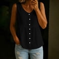 thumbnail image 2 of Hurxie Womens Linen Sleeveless Tank Tops Scoop Neck Button Pleated Blouse Black,S, 2 of 6