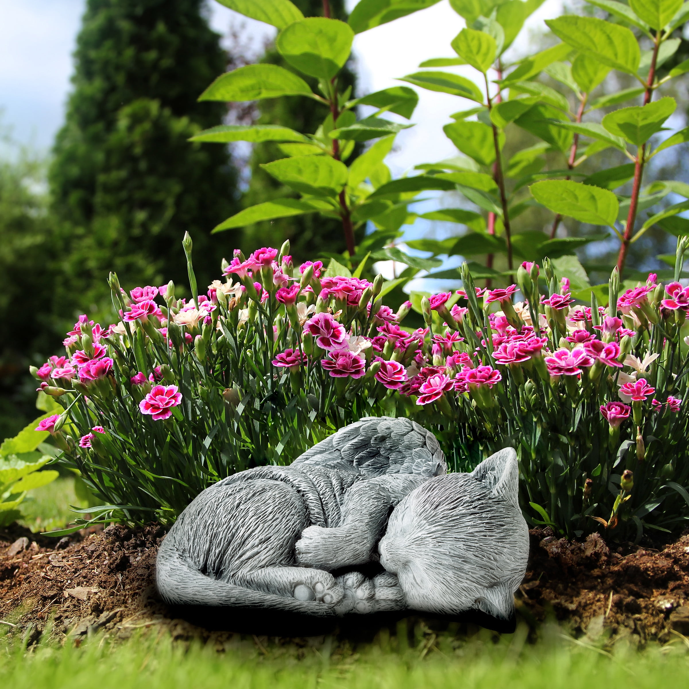 Pure Garden Cat Memorial Stone - Sleeping Kitten Angel Statue Grave Marker