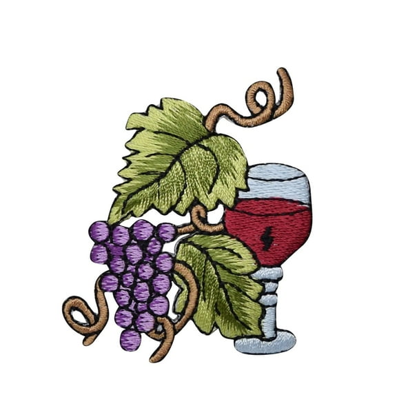 Wine Glass - Grape Bunch on Vine - Small - Fruit - Embroidered Patch/ Iron on Applique