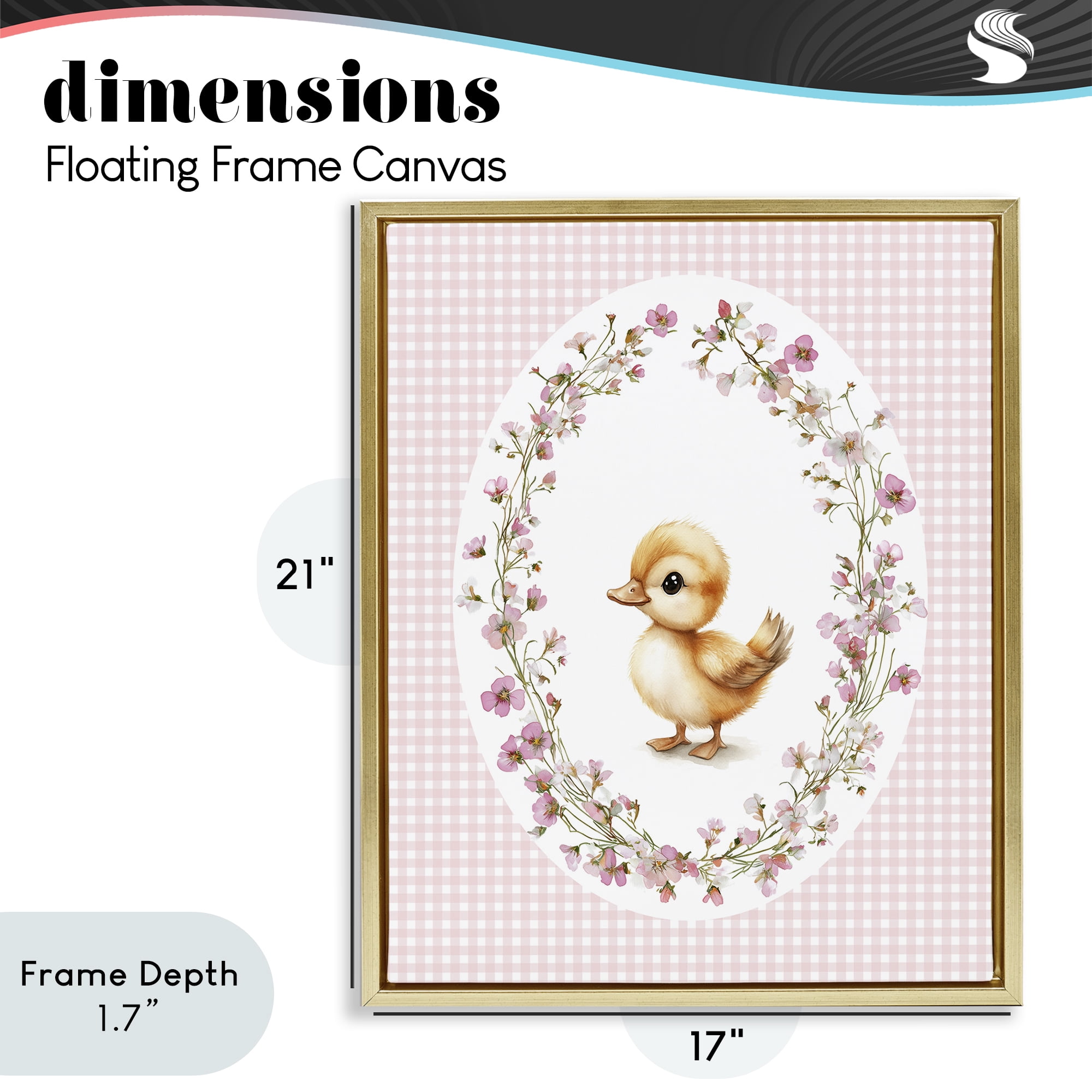 Stupell Industries Spring Gingham Duckling Gold Framed Floater Canvas Wall Art, design by Christine Simpson Art
