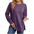thumbnail image 3 of Maplenight Sweatshirts for women Side Split Crew Neck Sweatshirt Casual Loose Fit Long Sleeve Shirts, 3 of 6