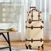 CO-Z Premium PU Vintage Classic Old-Fashioned Beige Trolley Suitcase and Hand Bag Set with TSA Locks Essential Luggage Choice