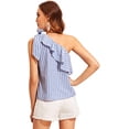 thumbnail image 2 of Blusa informal sin mangas con volantes y nudo en un hombro para mujer oso de fresa  vestir, 2 of 5