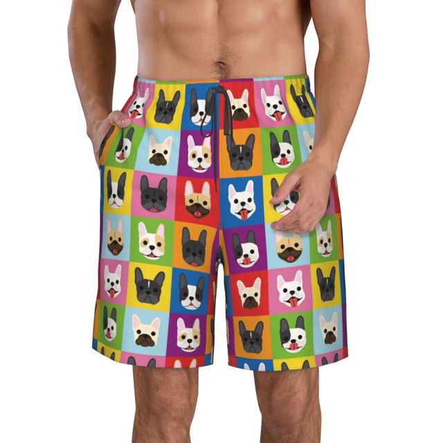 Fotbe Colorful Bulldog Trajes de Baño Estampados para Hombre, Shorts de Verano de Secado Rápido, Ropa de Playa, Bañadores-Medium