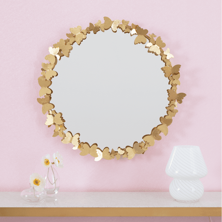 Justice 21" Round Butterfly Wall Mirror, Gold