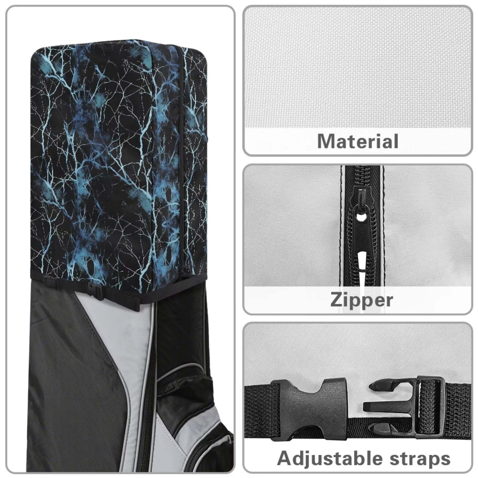 Chririnla Blue Camo Hunting Forest Portable Golf Bag Dust Cover Waterproof Universal Fit for Stand Cart Tour Bags with Snap Button Zipper
