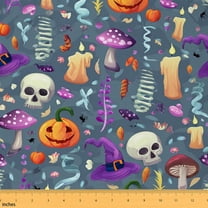 Homewish Gothic Skull Skeleton Fabric by the Yard 2 Yard,Spooky Halloween Room Decor Fabric by the Yard,Purple Mushroom Witch Hat Fabric for Sewing For Teens,Ultra Soft Home Decor