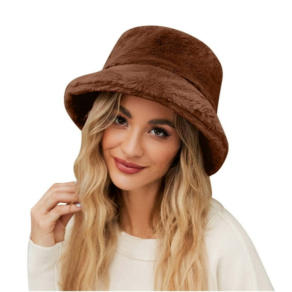 IROINNID Wool Bucket Hat for Women Ladies Winter Warm Soft Hat Solid All-Match Daily Fisherman Hat,Coffee
