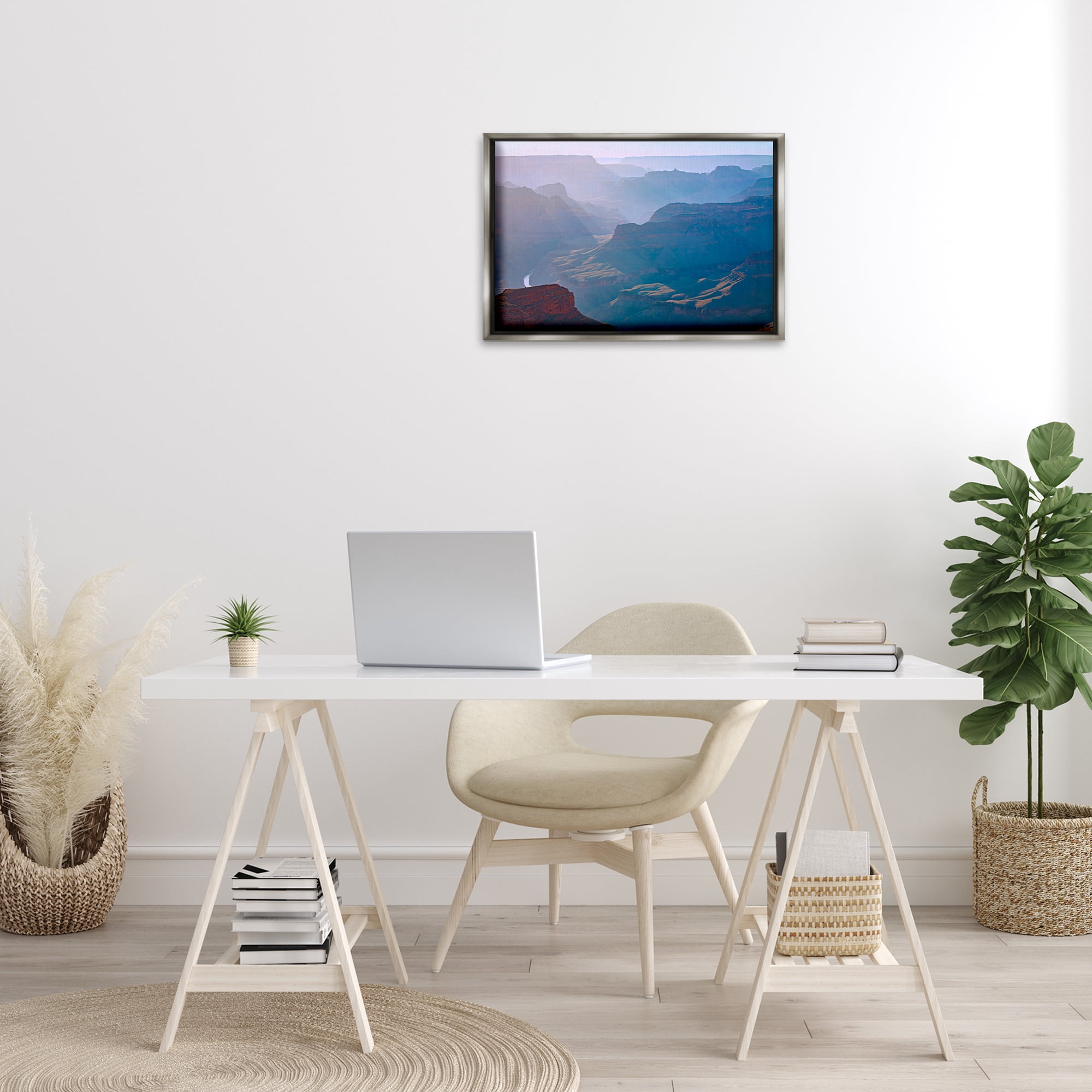 Stupell Industries Sun Rays Mountain Mesa Landscape & Nature Photography Gray Floater Framed Canvas Art Print Wall Art, 25 x 17