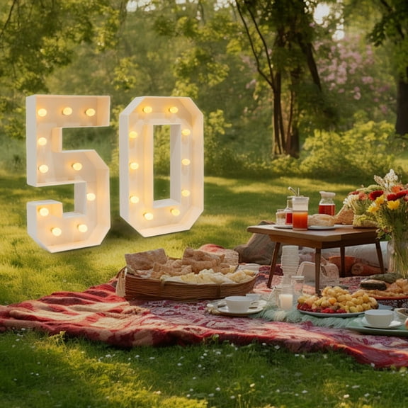 50 Light-Up Numbers for Birthday & Anniversary, 39.37in Tall, LED Warm Light, Battery Powered, Retro Style, Perfect Party Decoration