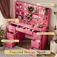 thumbnail image 6 of Homall Vanity Desk with Mirror, LED Lights & Power Outlet, Makeup Vanity Table with 7 Drawers & Shelves for Girls and Women, Dark Pink, 6 of 7