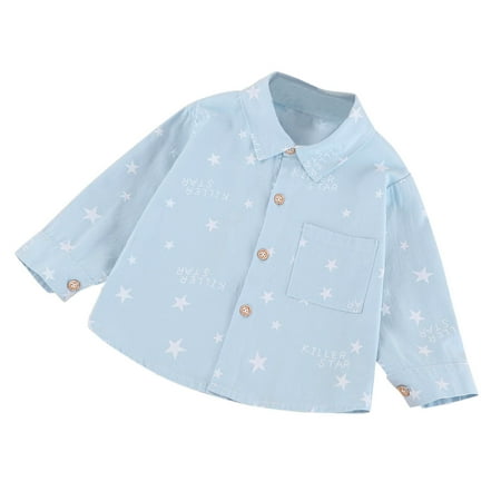 

YWDJ 6M-3Y Boys T Shirts Toddler Kids Long Sleeve Letter Print Tops Tee Shirt Blouse Clothes Blue 80