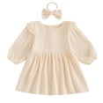 thumbnail image 2 of ZHOGXU Kids Girls Dress Long Sleeve Round Neck Solid Color Comfortable Fashiona Elegant Dresses For Casual Daily Wear,Beige,18-24 Months, 2 of 8
