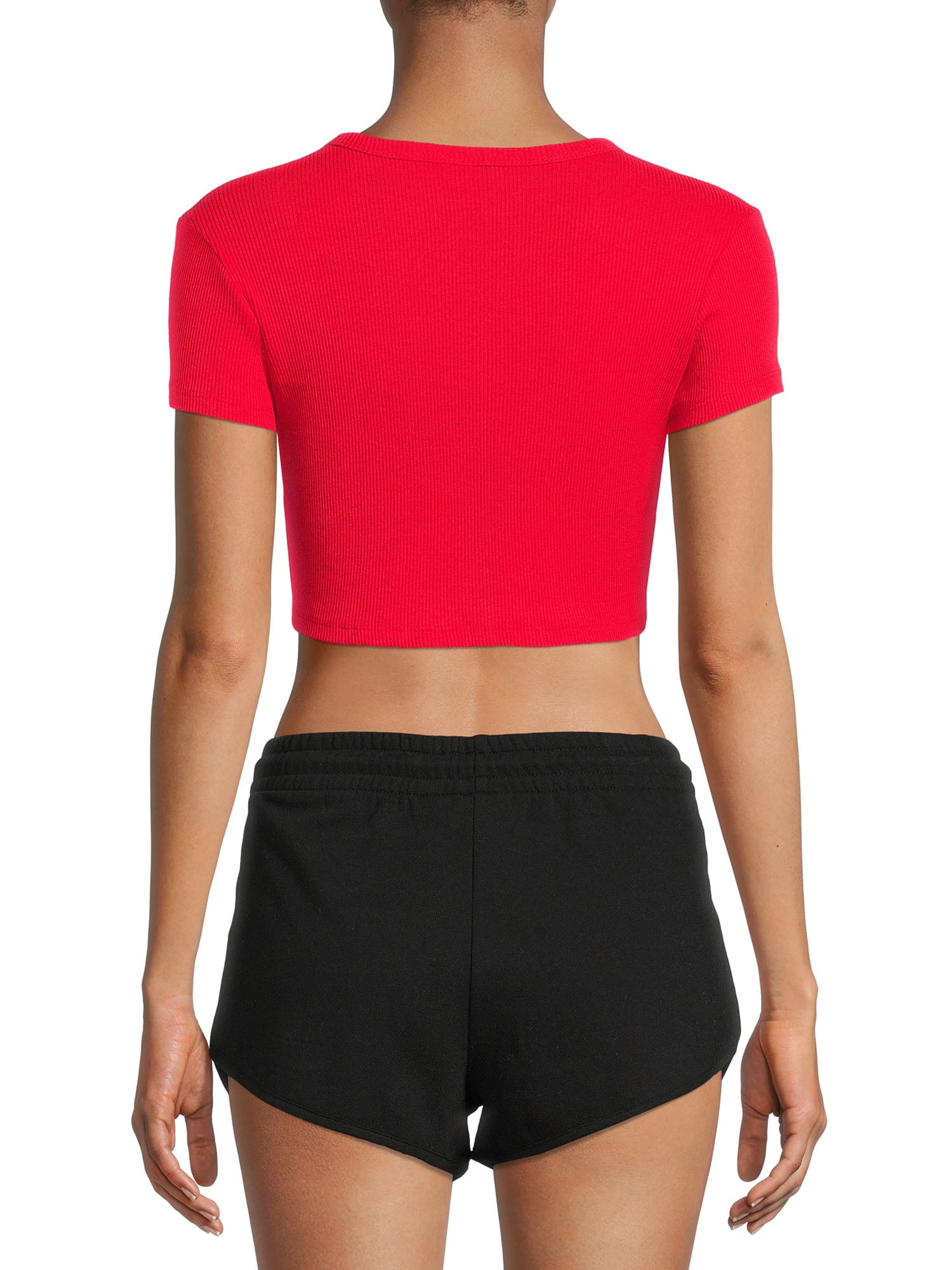 Snoopy Women's Juniors' Cropped Ribbed Short Sleeve Graphic Tee