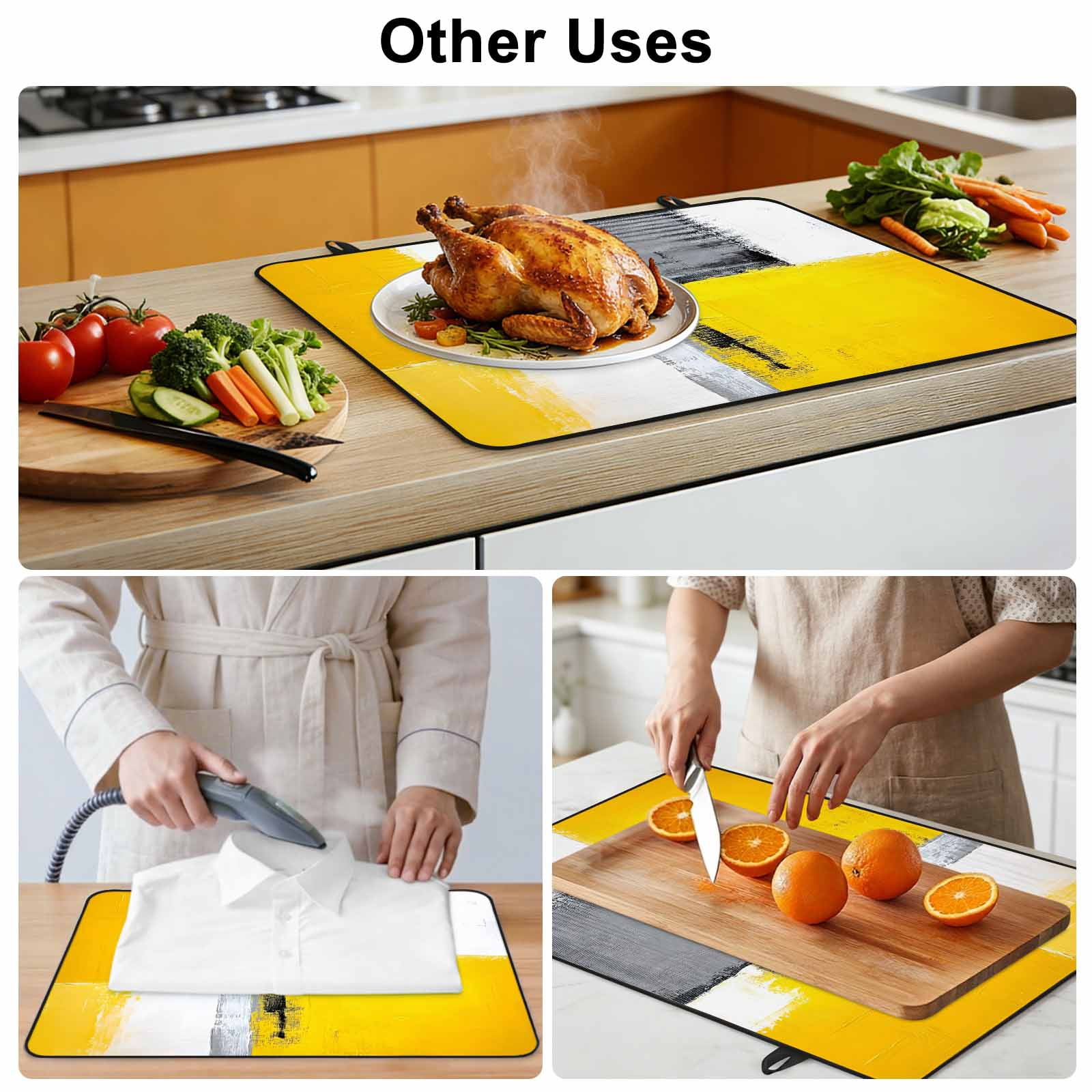 Oil Painting Yellow Grey Stove Top Cover for Electric Stove, Heat-proof & Non Slip Glass Top Stove Cover Protector, Abstract Modern Street Grunge Art Kitchen Flat Cooktop Rubber Mat 24x21 Inches