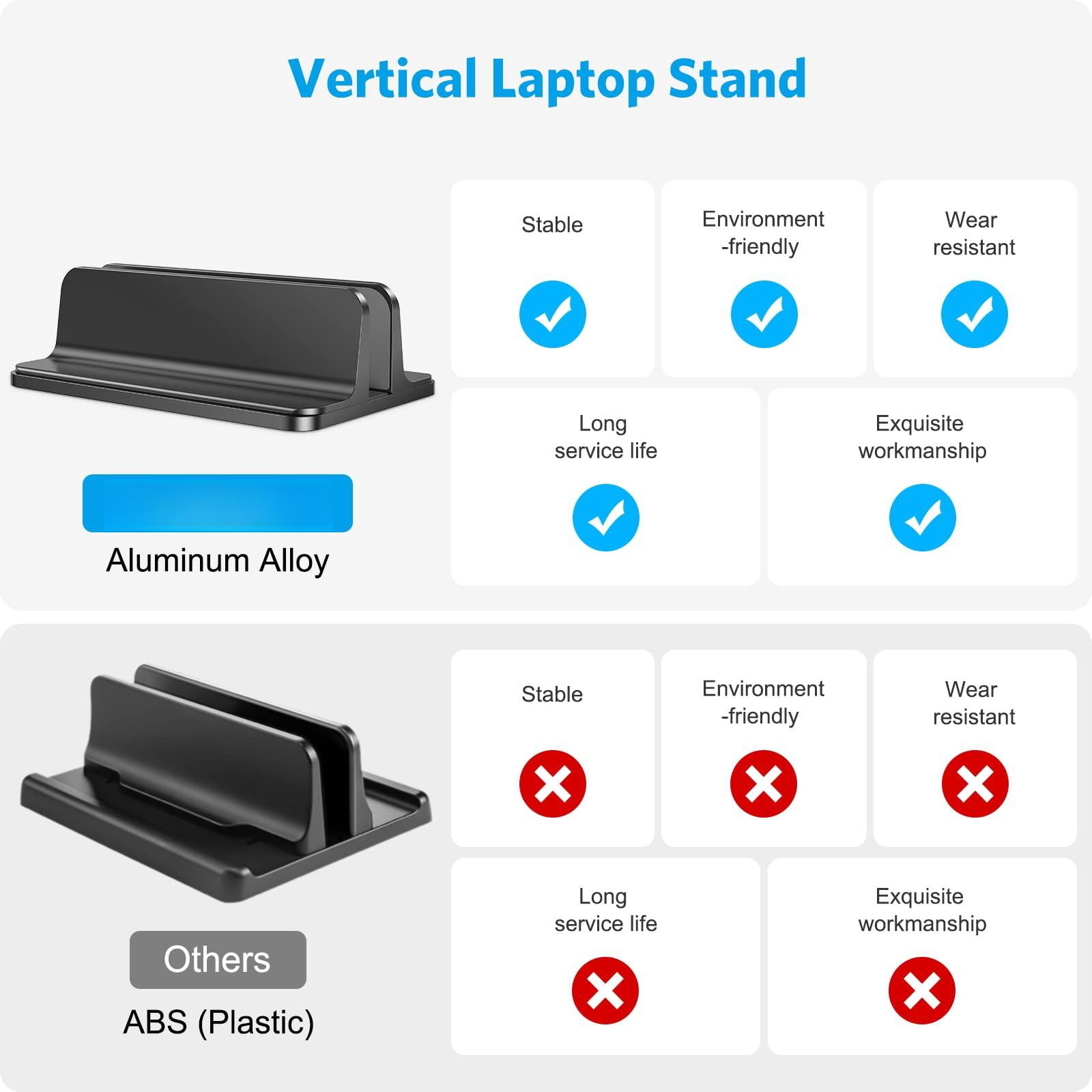 Vertical Laptop Stand Holder  Desktop Aluminum For Macbook With Adjustable Dock Size Fits All Surface Chromebook And Gaming Laptops (up To 17.3 Inches) Black