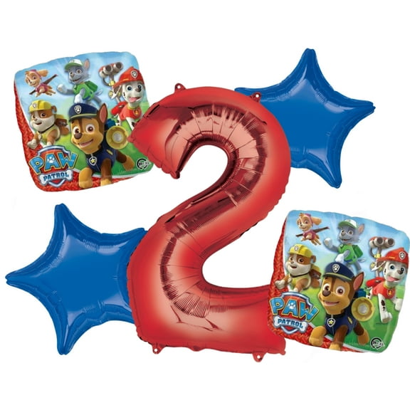 Paw Patrol Balloon Bouquet 2nd Birthday 5 pcs - Party Supplies