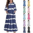 thumbnail image 2 of Abcomgle Summer Dress for Girls 14-16 Casual A-Line 3/4 Sleeve Girls Long Dresses Striped Colorblock Crew Neck Sundresses Beach Tiered Dresses with Pockets,9-10 Years Yellow, 2 of 3