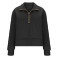 thumbnail image 5 of FAVIPT Womens Long Sleeve 3/4 Zipper Pullover Solid Color Lapel Pullover Quilted Oversized Loose Tops Casual Trendy Fall 2025 Outfits Black,S, 5 of 5