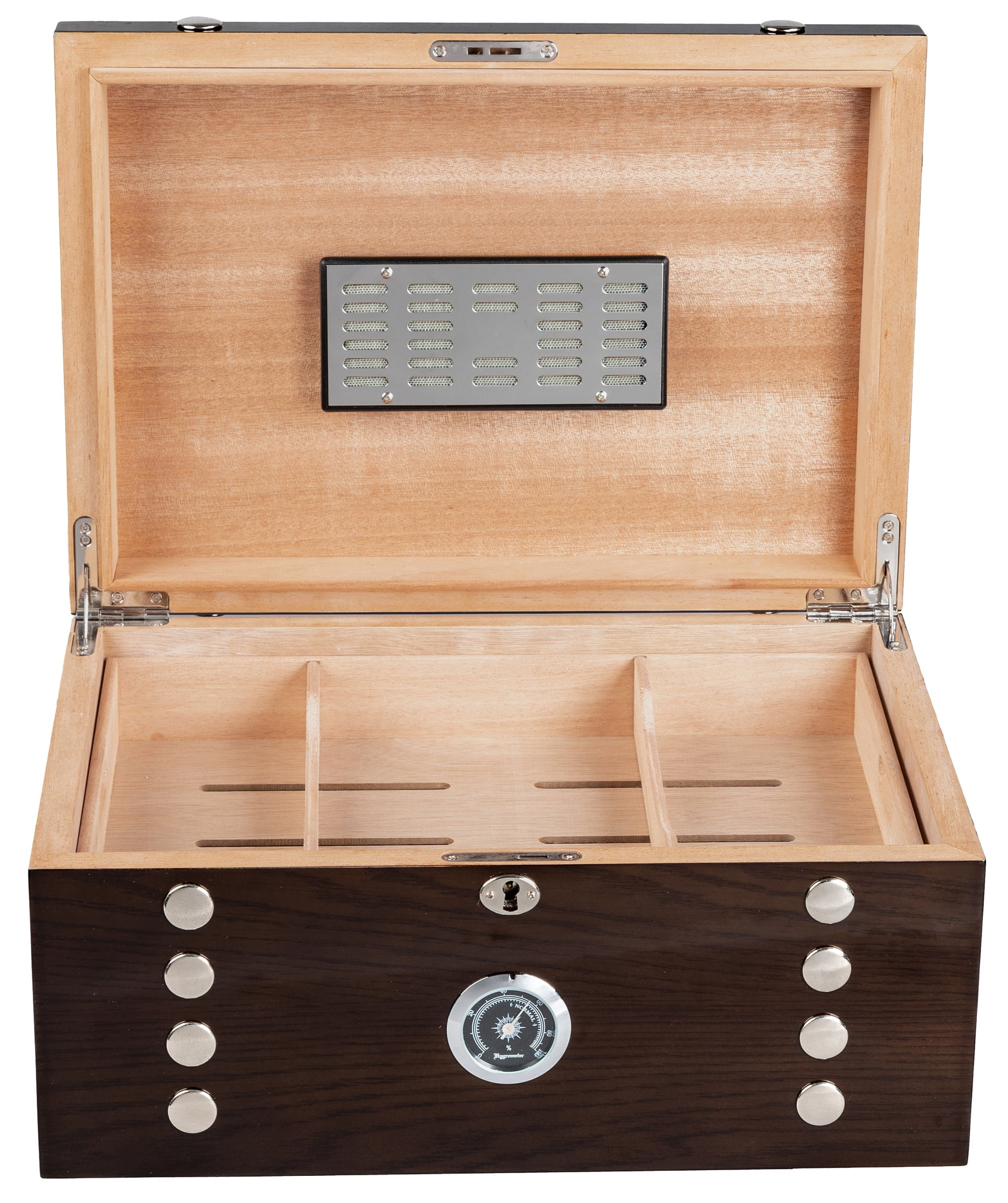 Montgomery Studded Chest Cigar Humidor - Dark Mahogany Lacquer Finish - Capacity: 150