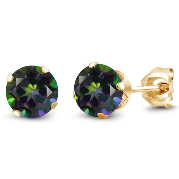 Gem Stone King 2.00 Ct Round Green Mystic Topaz Gold Plated Silver 4-prong Stud Earrings for Women Men 6mm