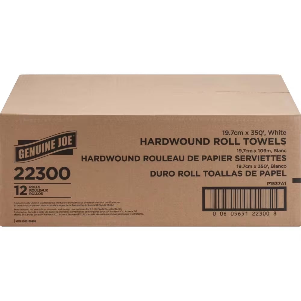 Hardwound Recycled 1-Ply Paper Towel Roll (350 Ft. per Non-Perforated Roll, 12-Rolls per Case)