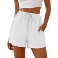thumbnail image 3 of ClodeEU Women's Elastic Waist Shorts,Casual Solid Color Loungewear Shorts with Pockets White,Women's Plus M, 3 of 9