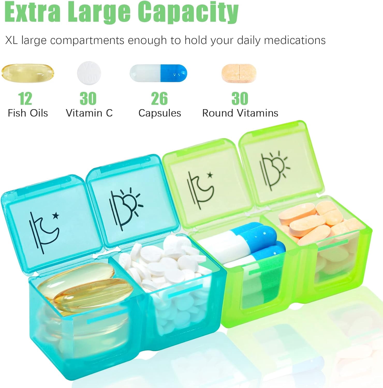 Never Miss a Dose | 31-Day High-Capacity Pill Organizer, 32 AM/PM BPA-Free Compartments | Portable Travel Medication Box