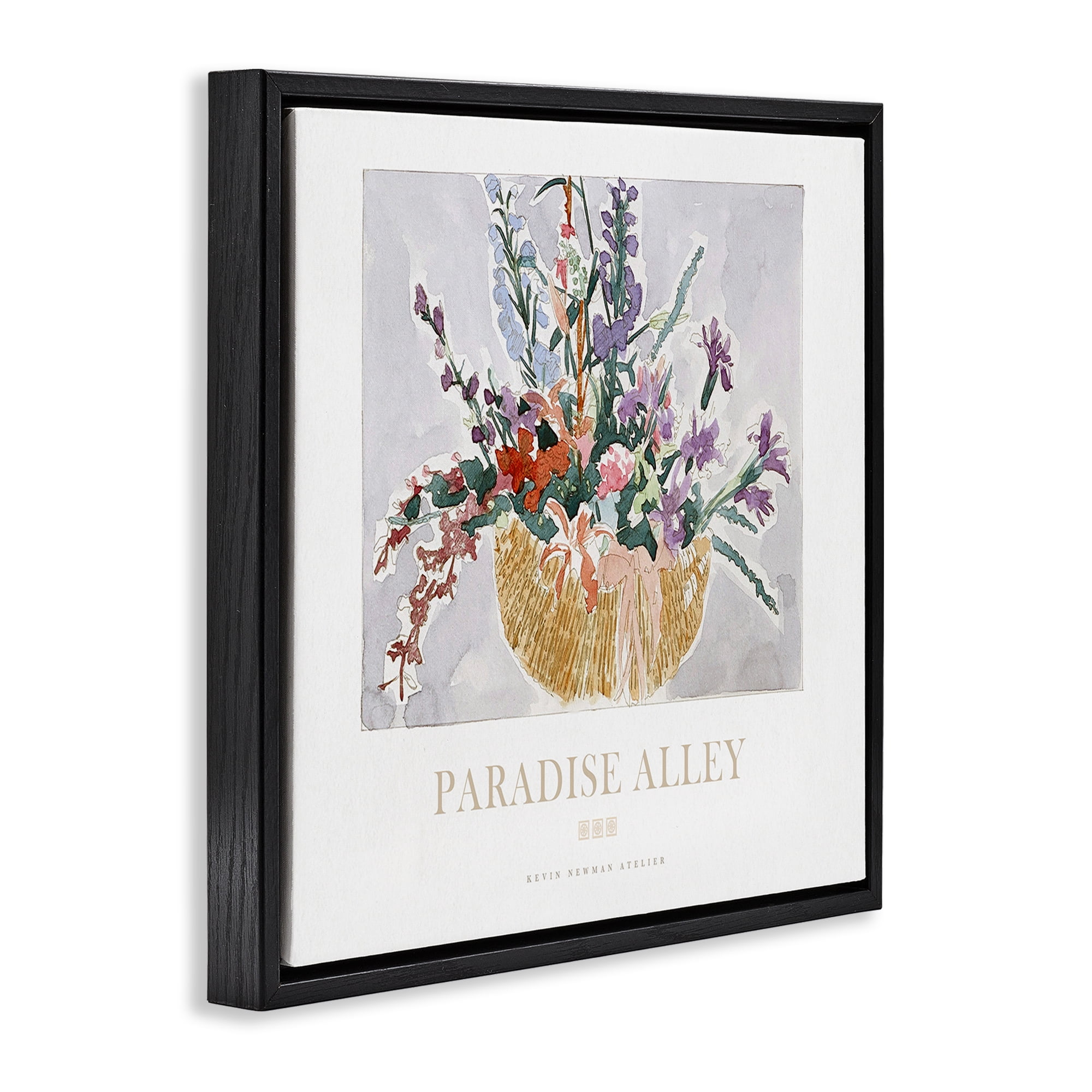 Stupell Industries Paradise Alley Basket of Flowers Black Framed Floater Canvas Wall Art, design by Jadei Graphics