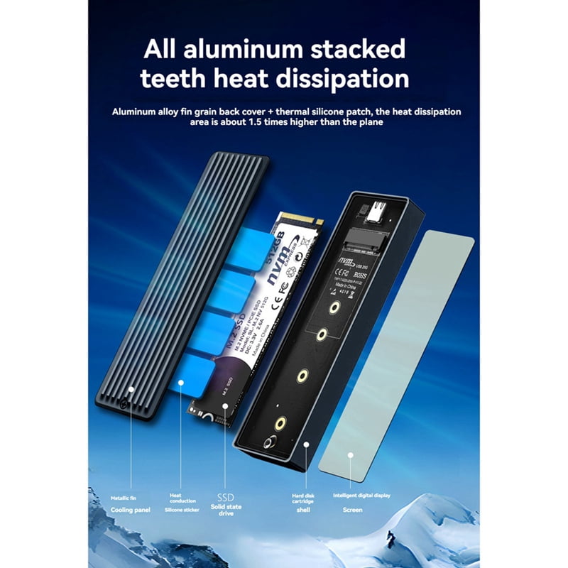 M.2 SSD NVME Enclosure USB3.2 Gen2x2 Type C 20Gbps SSD Case M.2 NVME Enclosure Disk Box Tool Free SSD Case