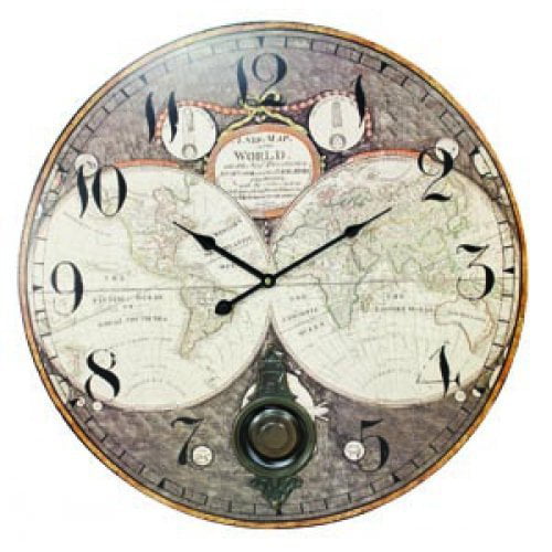 UD Large 22.5 World MAP Clock with Pendulum