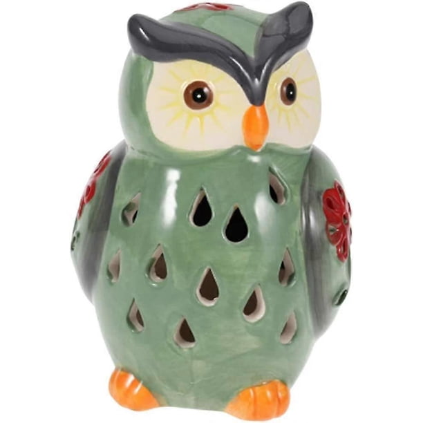Solar Light Ceramic Owl Shaped Night Light for Outdoor Path Lawn Patio Garden Olive Green