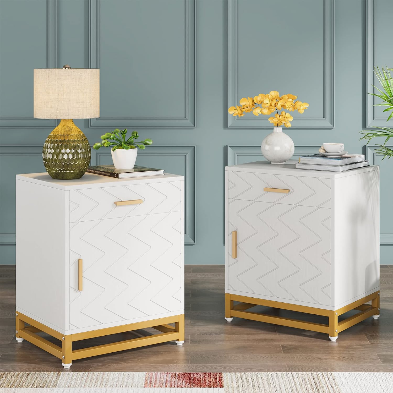 Tribesigns Nightstand with Drawer and Door Set of 2 Side Table