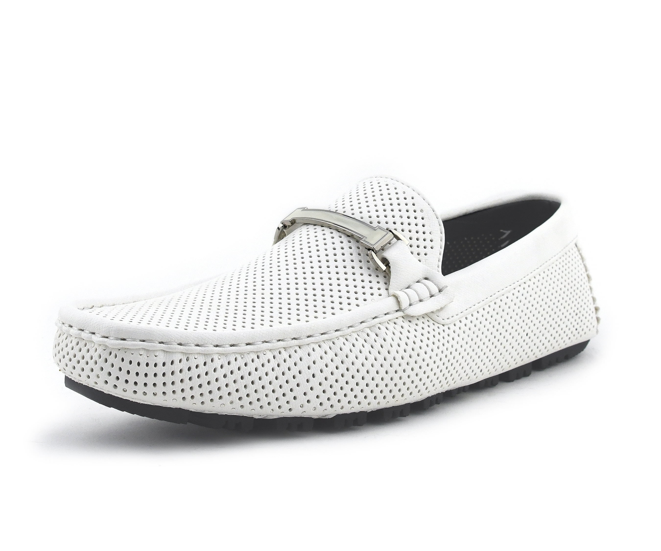 Amali Mens Slip On Driving Moccasin Casual Loafers Dress Shoes White ...