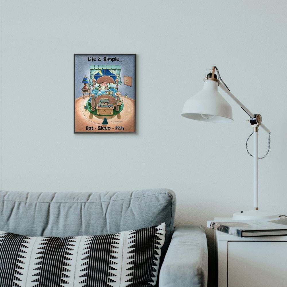 Stupell Industries Eat Sleep Fish Funny Sports Fishing Cartoon Design Framed Wall Art by Gary Patterson