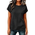 thumbnail image 5 of ibuvkizy Womens Hoodless Sweatshirts Cuffed Cap Sleeve Crew Neck Front Kangaroo Pocket Loose Fit Pullover Casual Athletic Workout Layering Tops Solid Colors for Yoga Running,L, 5 of 8