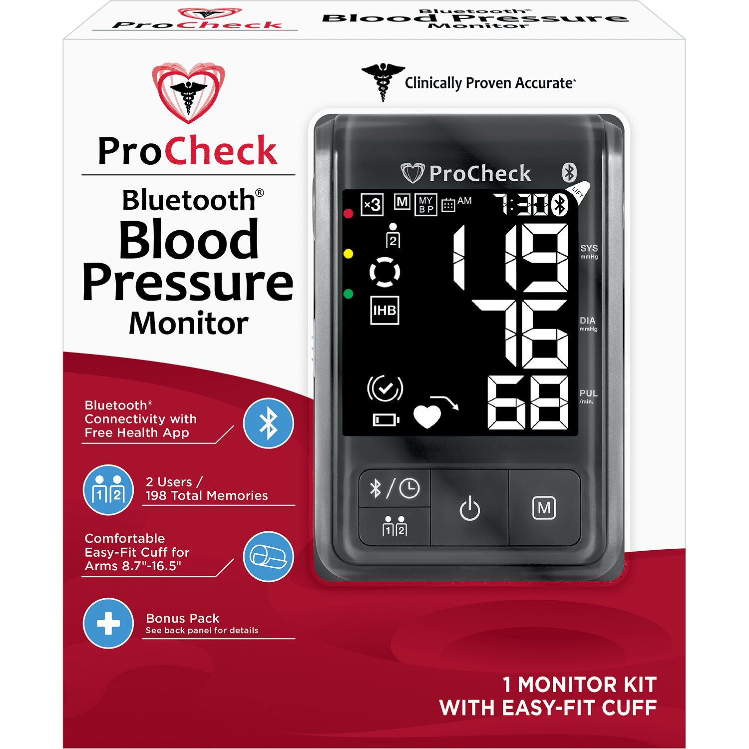 ProCheck Bluetooth Upper Arm Blood Pressure Monitor for 2 Users, Stores 198 Total Results