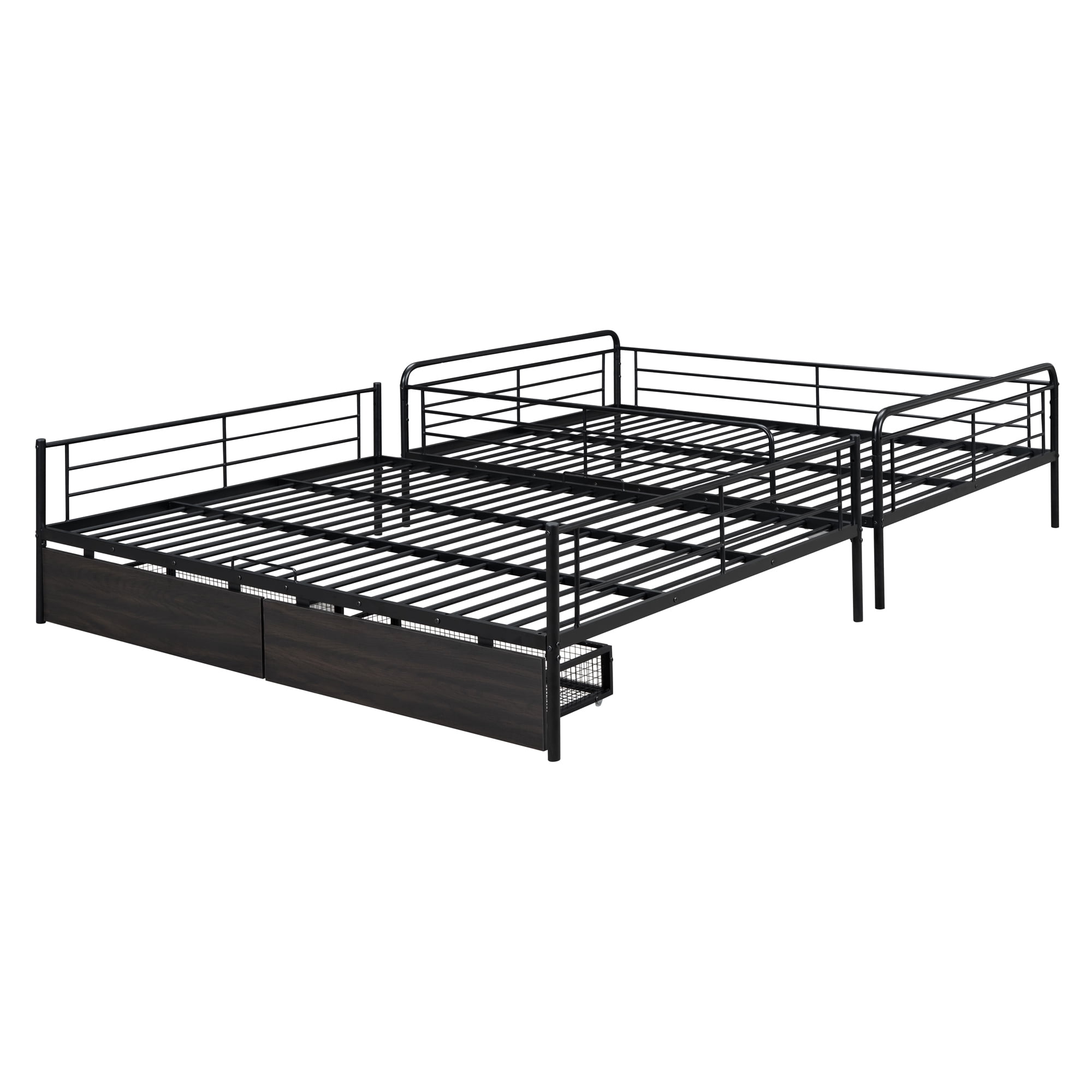 Aukfa Full XL over Queen Metal Bunk Bed with 2 Drawers for Teens, Adults, Dorm, Black