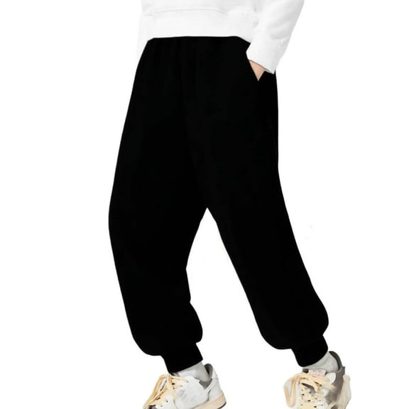 Honhmin Boy's Sweatpants, Casual Elastic Waist Sports Cotton Joggers for Kids Black Size 4-5 T