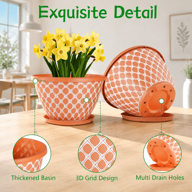 16 Inch Orange 4 Pack Large Plant Flower Pots for Indoor Outdoor Use ...