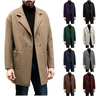 Fmbrln Mens Trench Coat Double Breasted Lapel Collar Pea Coats
