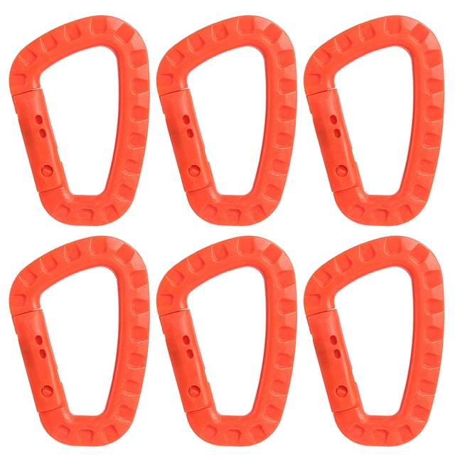 Paquete de 6 anillos en D de gancho de plástico para acampar, pescar, recreación al aire libre (naranja)