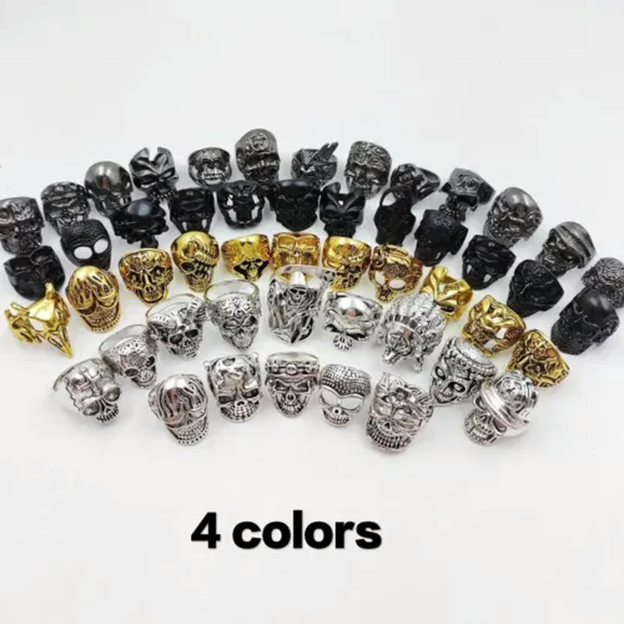 HOOUN Wholesale 100pcs Gothic Punk Skull Rings Skull Biker Vintage Charm Jewelry Gifts-20pcs Opp Bag-golden